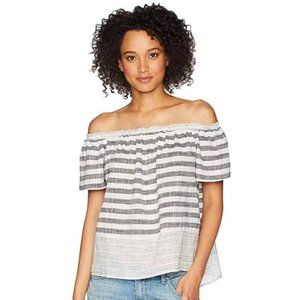 LUCKY BRAND | Off The Shoulder Blue and White Striped Shirt | Size 2X